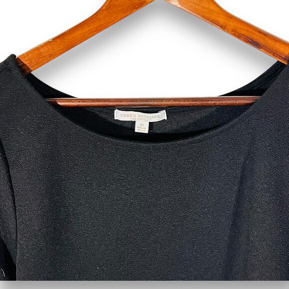 Green Envelope Popover Top Black Bell Sleeve Size 1X - Picture 4 of 8